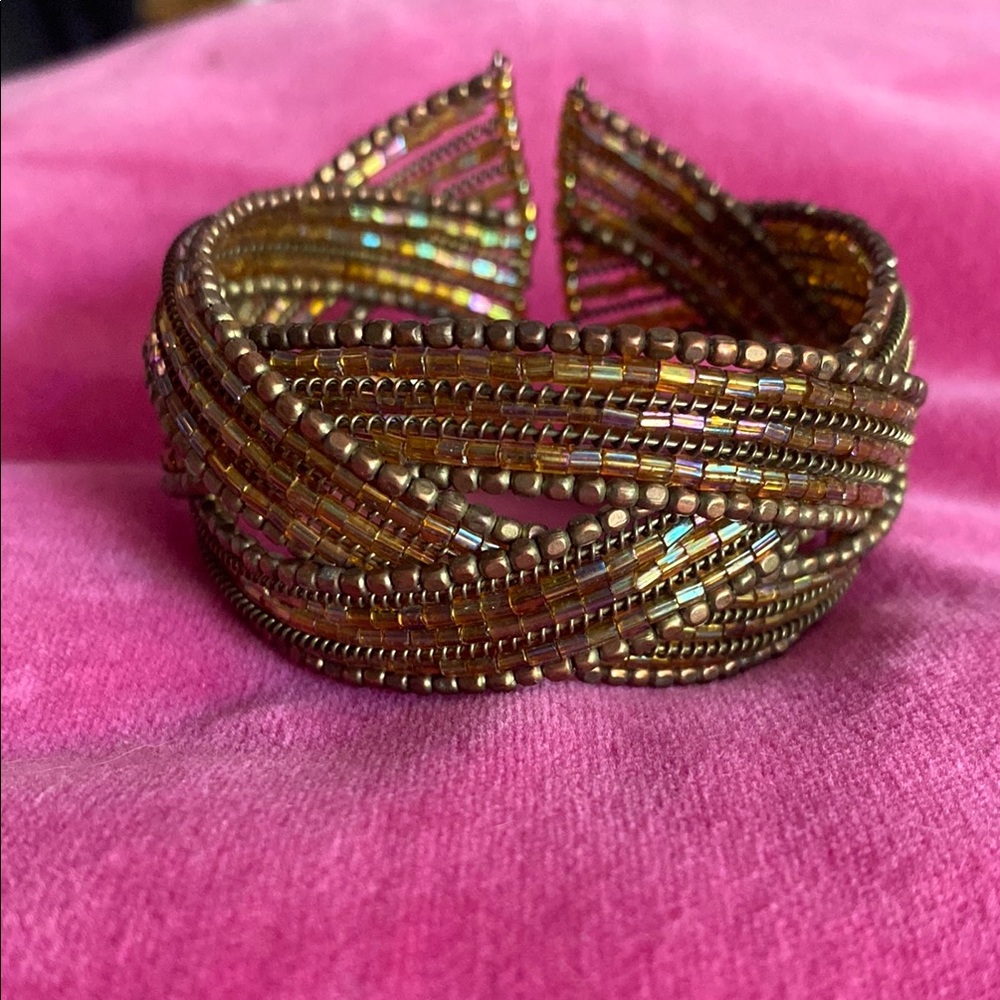 Gold Seed Beaded Braided Bracelet